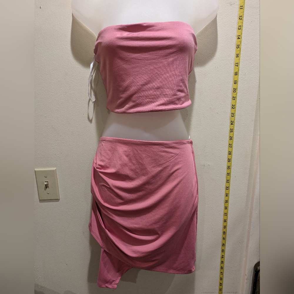 Superdown Set Pink Off-Shoulder Crop Top And Skirt Size Small